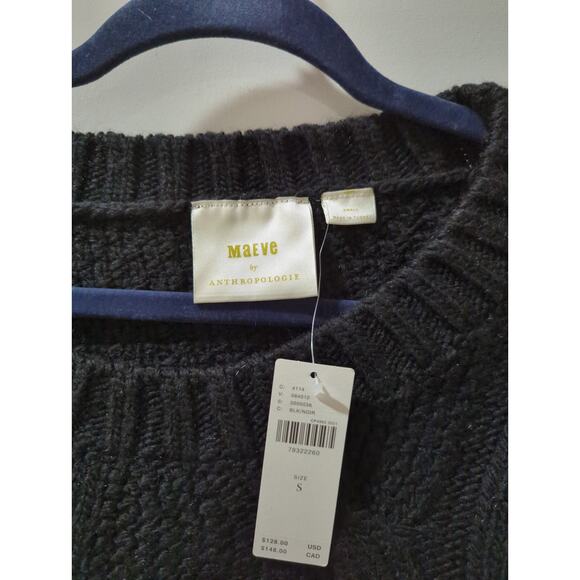 Maeve Anthropologie Black Oversized Cable Knit Sweater NWT - Picture 6 of 7
